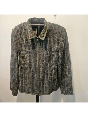 Women's SAG HARBOR Zip-Up Jacket Size 14 Green/Multicolor Tweed